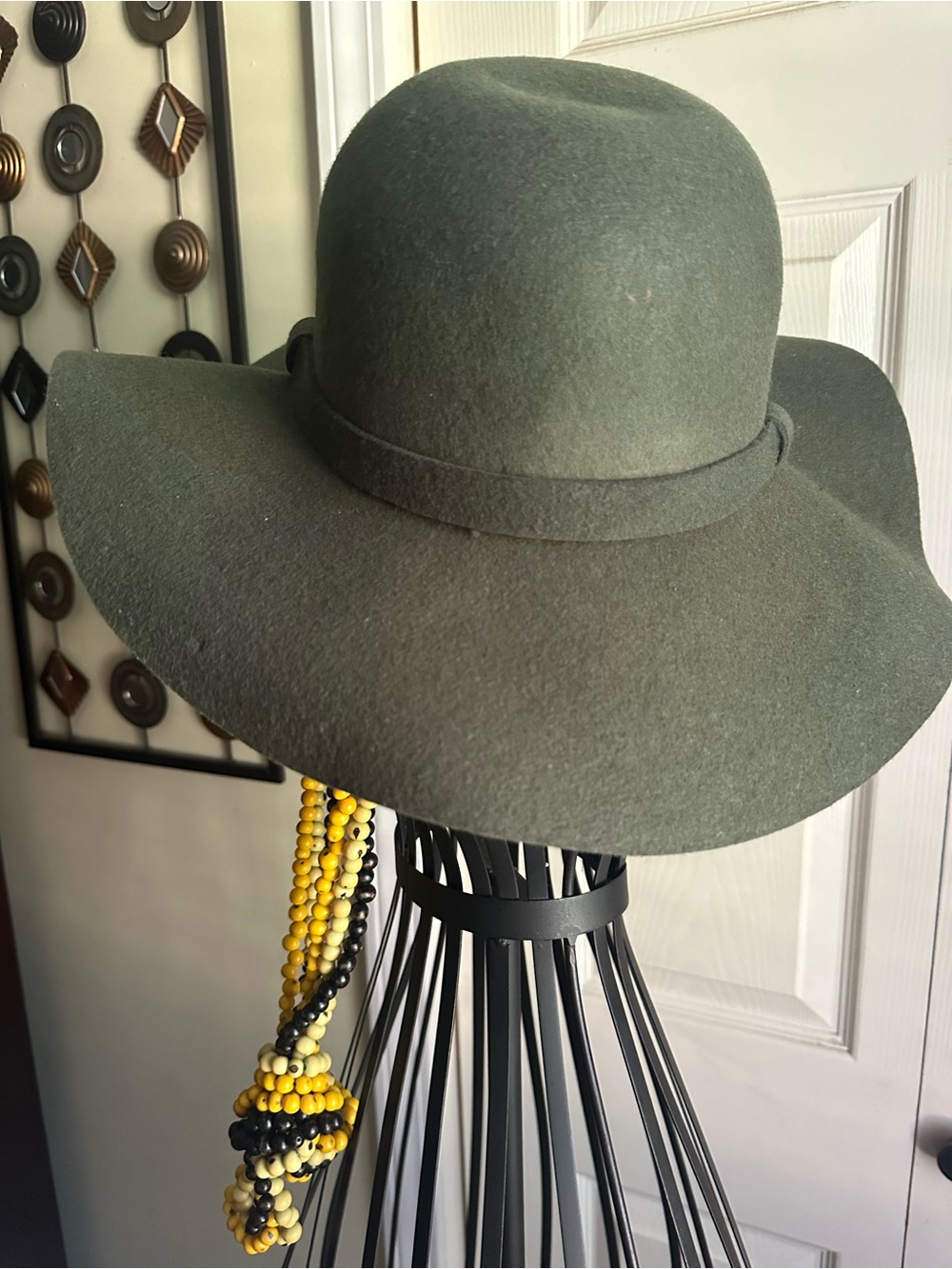 Anna & Ava Olive Green Braided Felt Wide Brim Hat - Picture 2 of 6